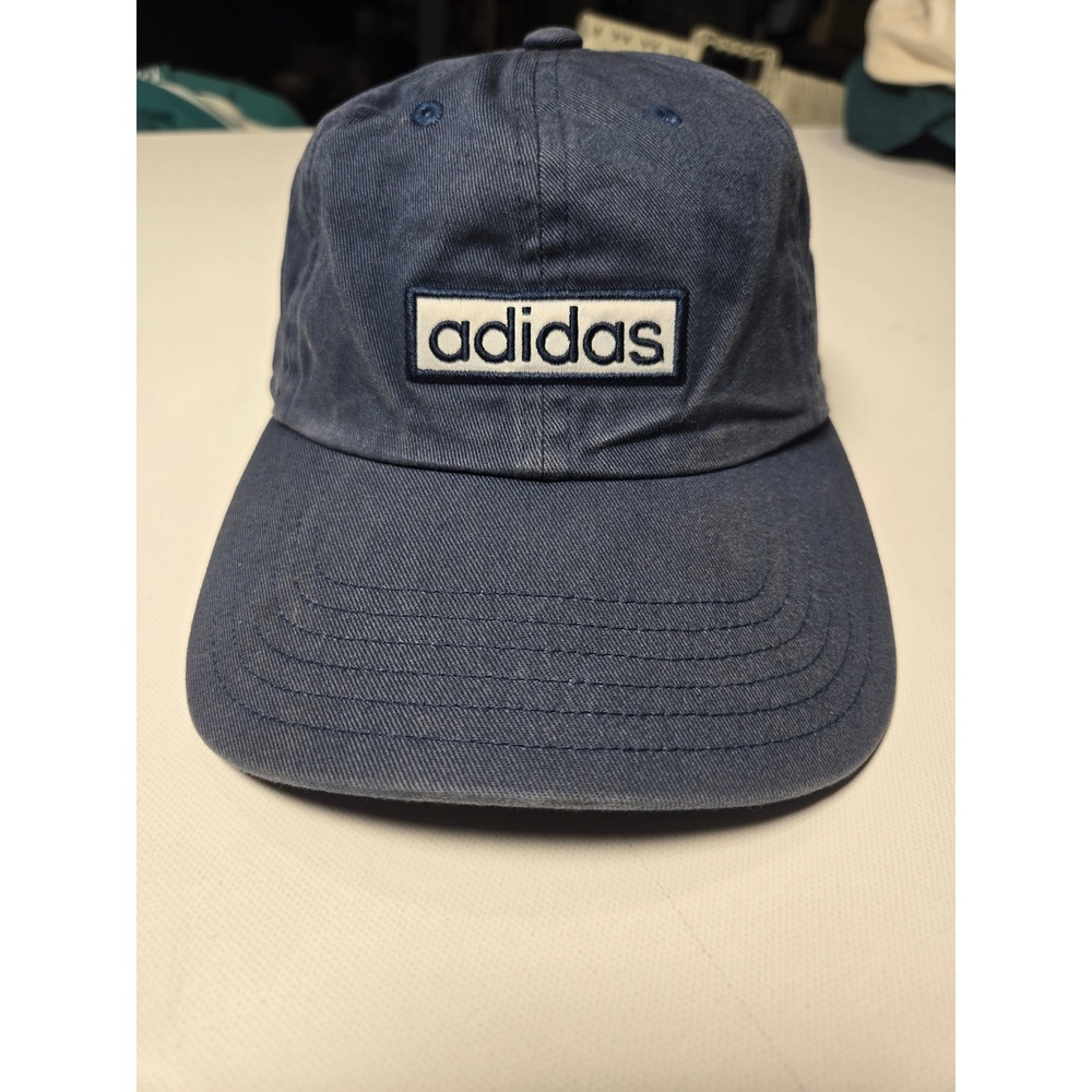 Adidas Hat Baseball Cap Mens OS Navy Blue Excellent Box Logo Adjustable Strap